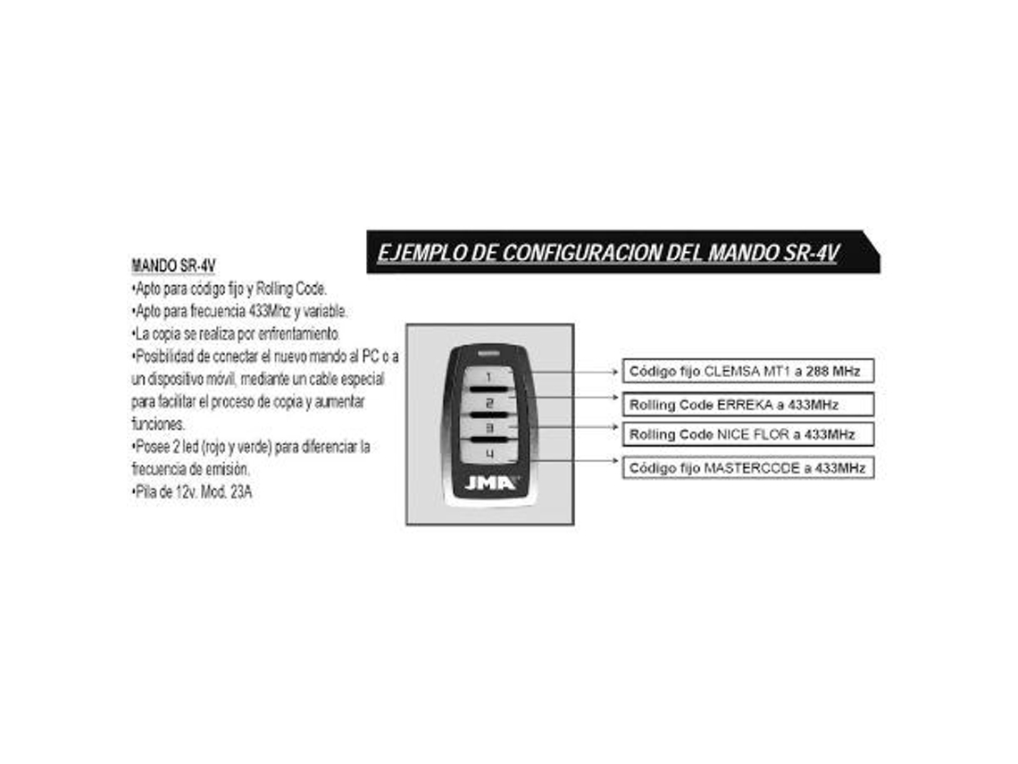 Jma mando distancia sr-4v cod.fijo y rolling code (433 mhz+vari)