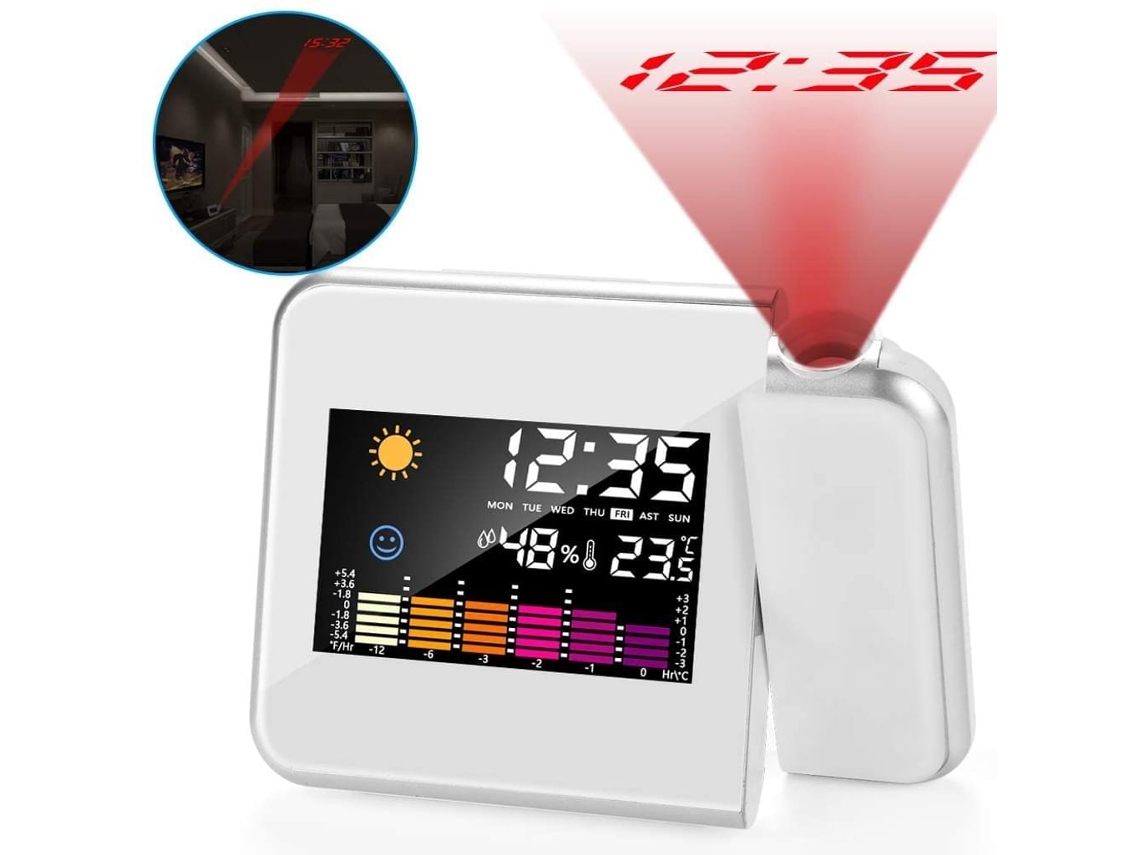 Proyector de reloj digital, despertador de proyección con enfoque ajustable, proyecta el tiempo en la pared hasta 2 metros, retroiluminación en color para la visualización