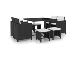 Juego de comedor para exteriores con cojines, mimbre sintético negro, Dkd Home Decor