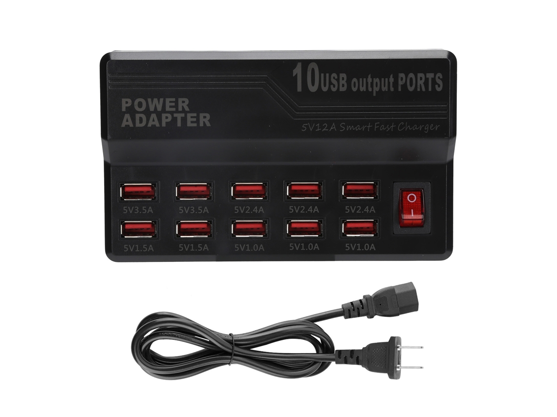 Baoj-2026carregador Inteligente Usb Com 10 Portas 12a Estação De Carregamento Rápido Hub De Energia Power Strip Dock