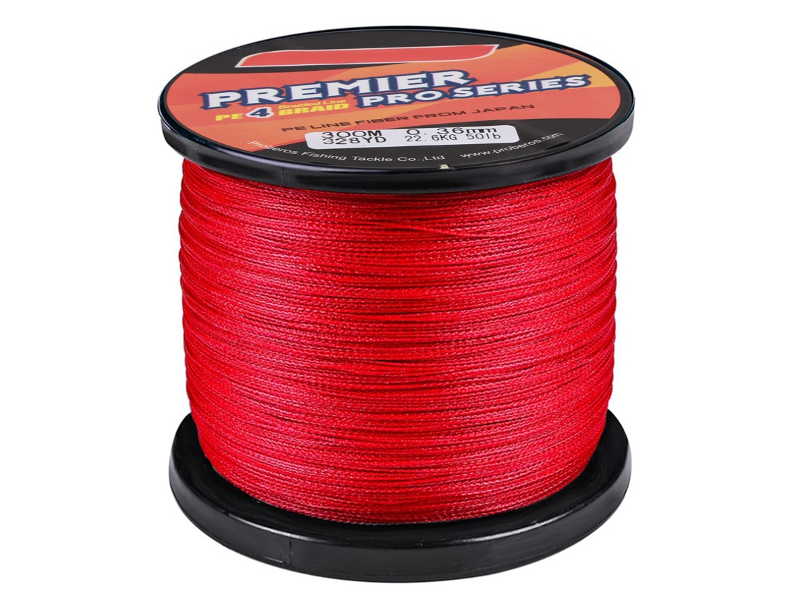 Hilo De Pesca Trenzado De Pe De 4 Hebras, 50 Lb, 300 M, Resistente A La Abrasión, Para Agua Salada Y Dulce - Rojo