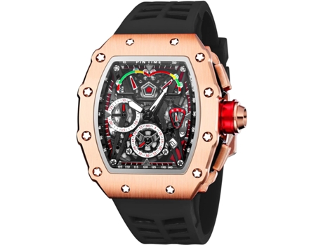 VEANXIN Relojes rectangulares Reloj de pulsera con correa de silicona con cronógrafo resistente al agua-rosarojooro