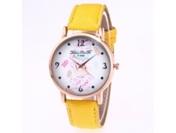 Reloj De Pulsera De Cuarzo Sencillo, Moderno E Informal Con Correa De Cuero Sintético Amarillo.
