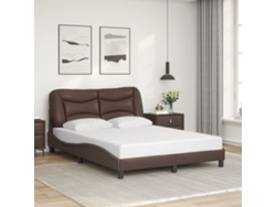 Estructura De Cama Sin Colchón Cuero Sintético Marrón 140x190cm