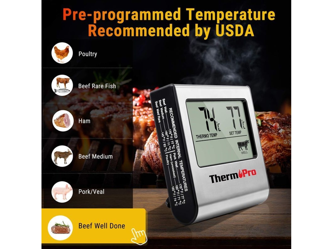 2026-29922-termómetro De Carne Digital Con Sonda Larga De Acero Inoxidable Y Precisión Alta