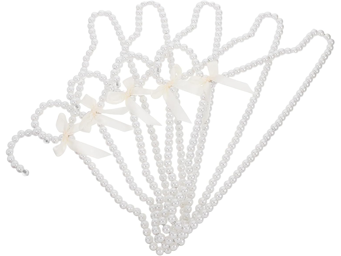 Juego 5 Perchas Plástico Blanco 40 Cuentas Decorativas Antideslizantes Vestidos Novia Camisas Adulto Elegante