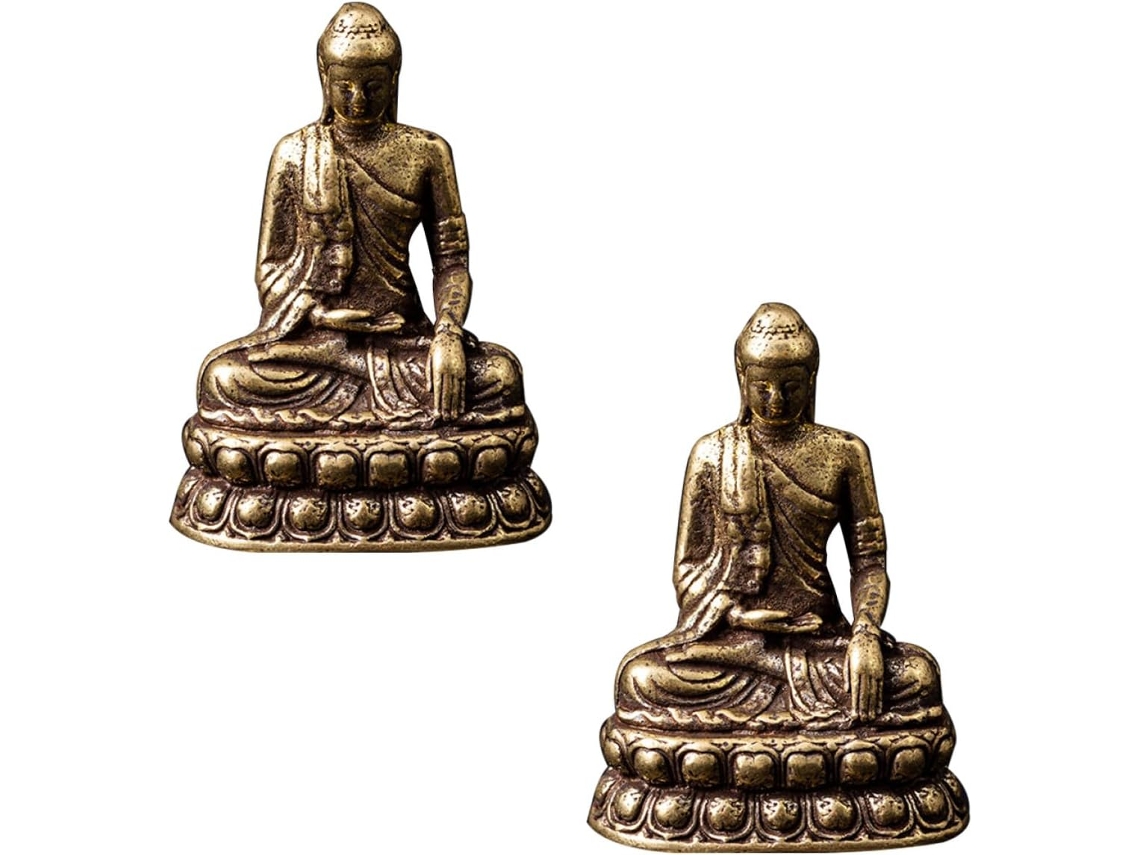 Juego de 2 adornos de cobre antiguo, compactos y estables, para decoración de interiores, con base de Buda GOKOCO