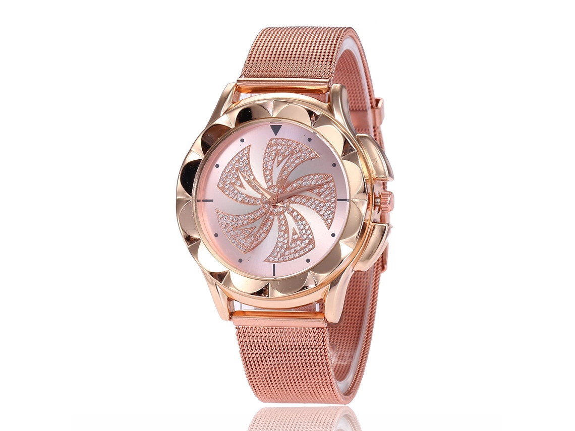 Reloj De Pulsera De Cuarzo Para Mujer Con Correa De Malla Rosa, Diseño Moderno Y Esfera Redonda.