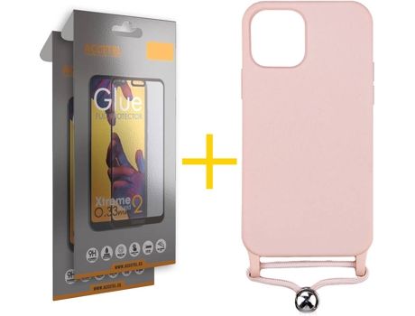 Kit Carcasa y Protector 2 X Cristal Full iPhone 12 Pro Max Skyhe Gel Rope Rosa