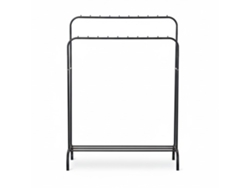 Dasck - Perchero doble de metal con estante de 110 cm, negro | 2 barras para colgar ropa | Pasillo, dormitorio