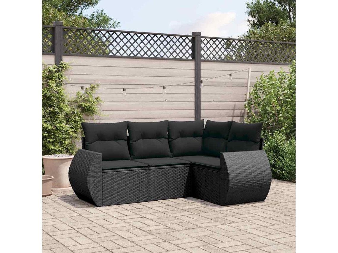 Conjunto de sofás de jardín de 4 piezas DKD Home Decor con cojines de mimbre negros