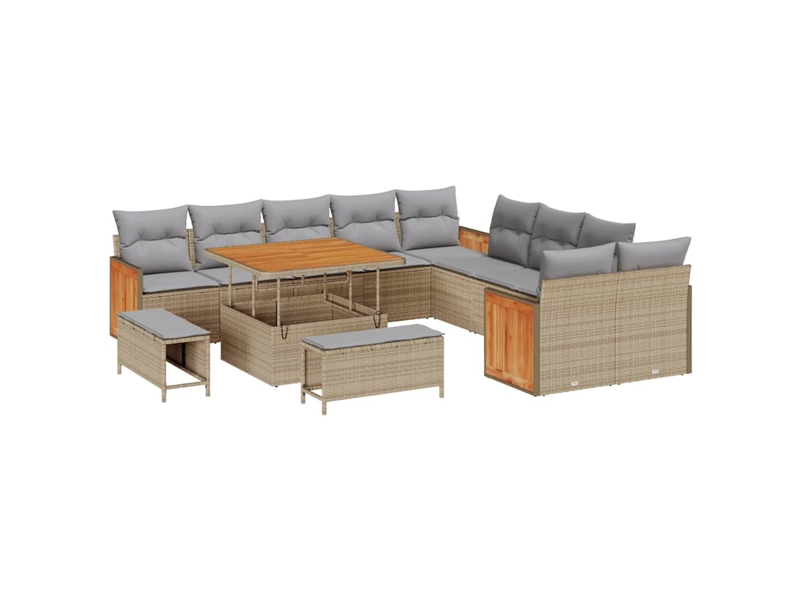 Maison Exclusive - Conjunto De Sofás De Jardín Con Cojín 17 Pcs Beige Y Gris Claro