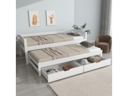 Sofá Cama De 90x200/190 Cm Con Cama Nido Con Ruedas Y 2 Cajones, Estructura De Mdf Y Madera Maciza, Color Blanco.