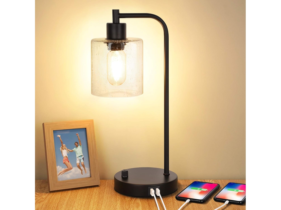 VVJIJILLY Luminária De Mesa Regulável Com Carregador Sem Fio, Corpo Tubular De Metal E Cúpula De Vidro Bolha Para Controle De Toque Industrial, Luminária De Mes