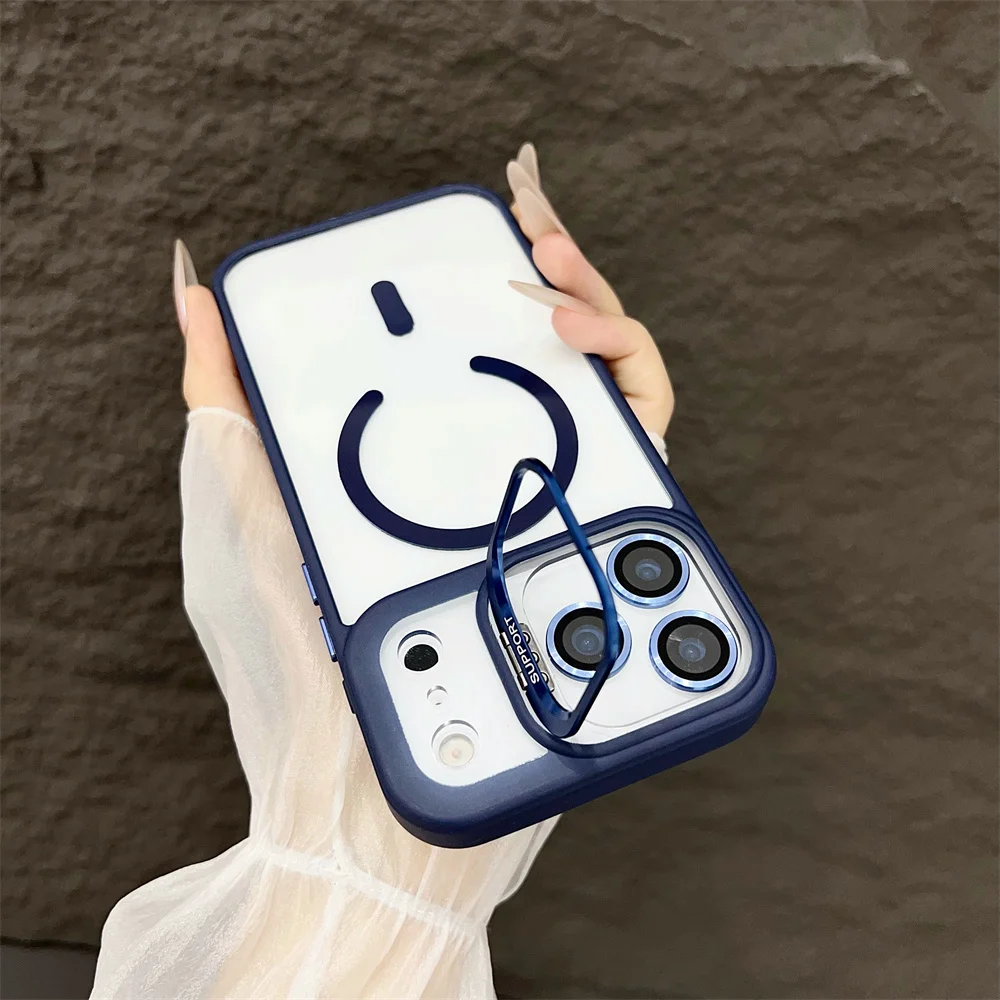 (iphone 15, Azul Oscuro) Funda Con Soporte Magnético Magsafe Para Iphone, Compatible Con Carga Inalámbrica.