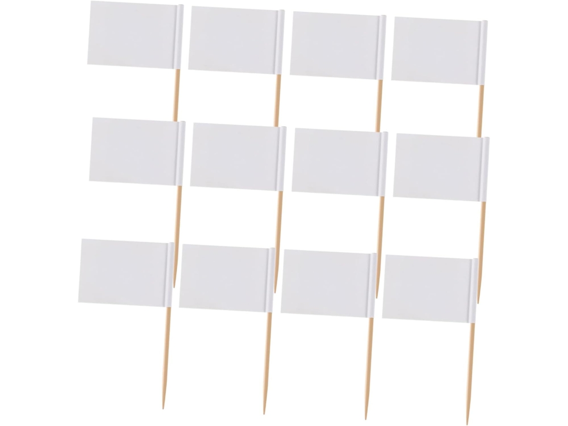 Banderines Para Palillos De Dientes, 200 Unidades, De Madera Y Papel, Blancos, Para Decorar Cupcakes.
