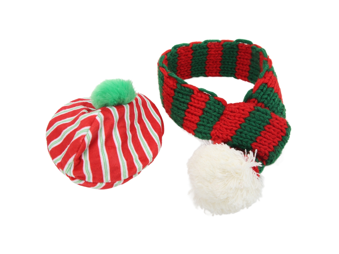 Kkpm-Conjunto de gorro y bufanda para perros, estilo navideño, tela adorable, adecuado para perros y gatos pequeños, medianos y grandes, rojo, verde, S