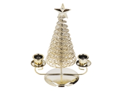Portavelas de metal, árbol de Navidad, doble dorado