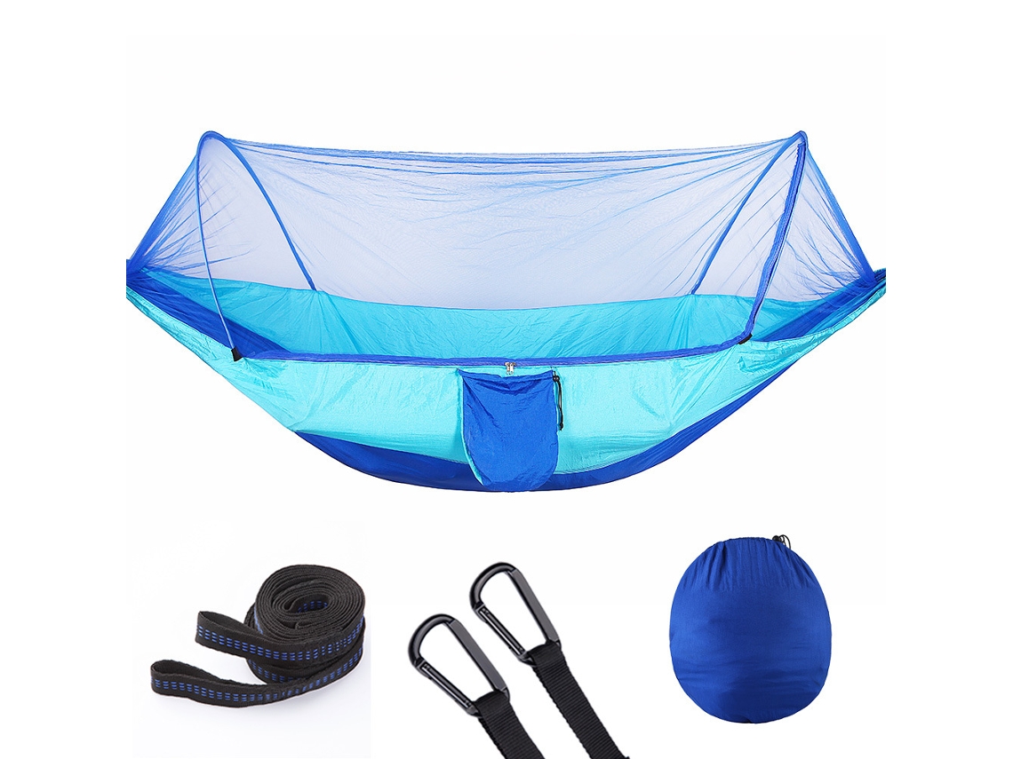 Hamaca Portátil Individual Con Mosquitera, Adecuada Para Mochileros Y Campamentos Al Aire Libre (290x140 Cm) Azul Celeste Siurn