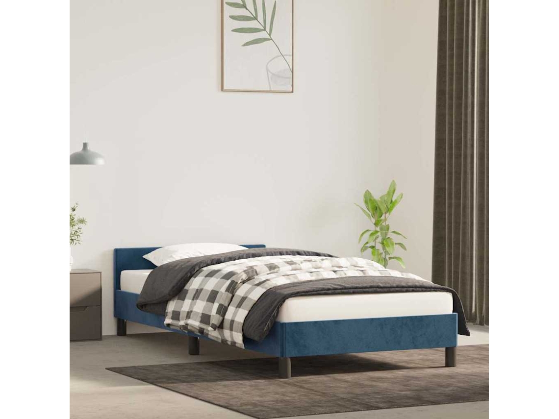Estructura De Cama Sin Colchón Terciopelo Azul Oscuro 80x200 Cm