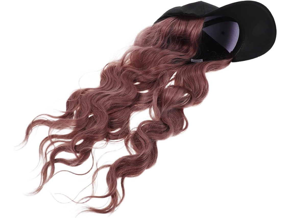 Boné Feminino Com Peruca Integrada, Estilo Boné De Beisebol Com Extensões De Cabelo.