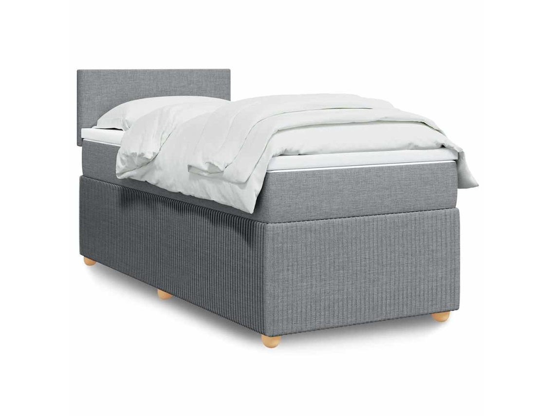 Cama Box Spring Con Colchón Tela Gris Claro 90x200 Cm
