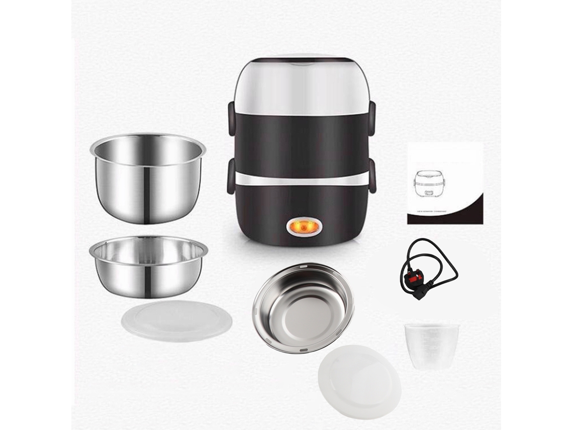 Caja De Almuerzo Eléctrica De 3 Capas 200w Acero Inoxidable Para Calentar Arroz Portátil