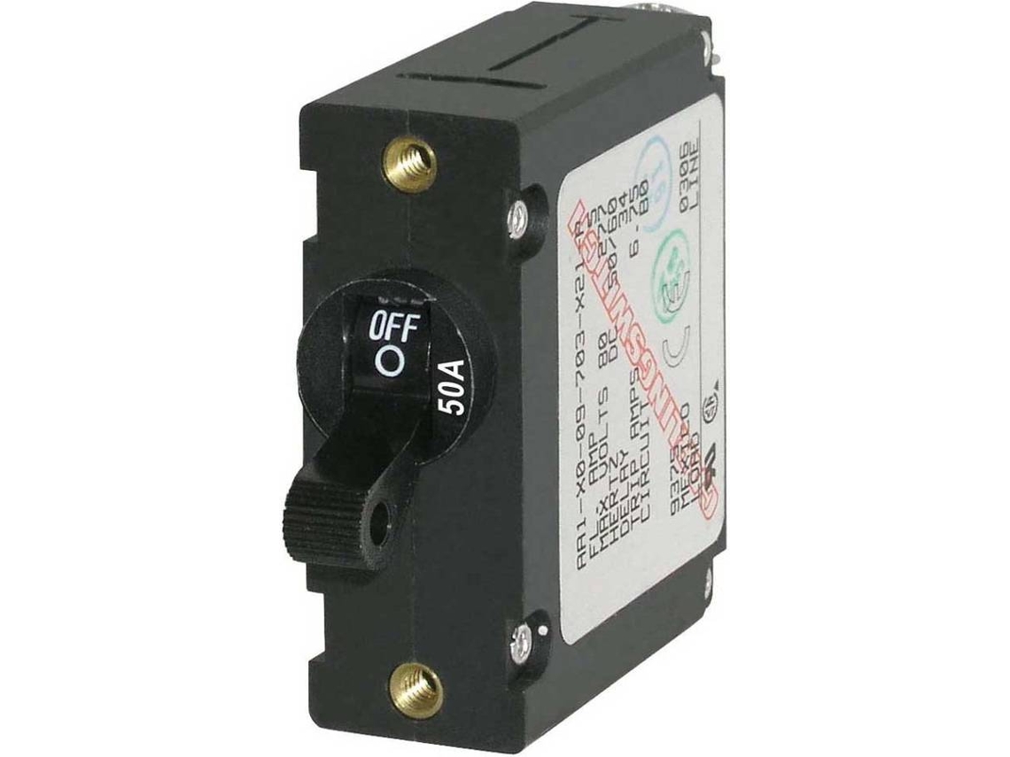 Interruptor BLUE SEA Ac/Dc Single Pole Magnetic World Circuit Breaker 50A Negro