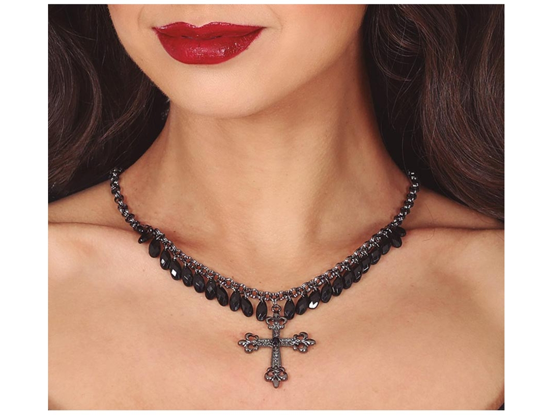Collar Cruz con Piedras Negras