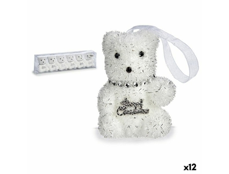 Set Adornos de Navidad Oso Plateado Blanco 5,5 x 7 x 5,5 cm (12 Unidades)
