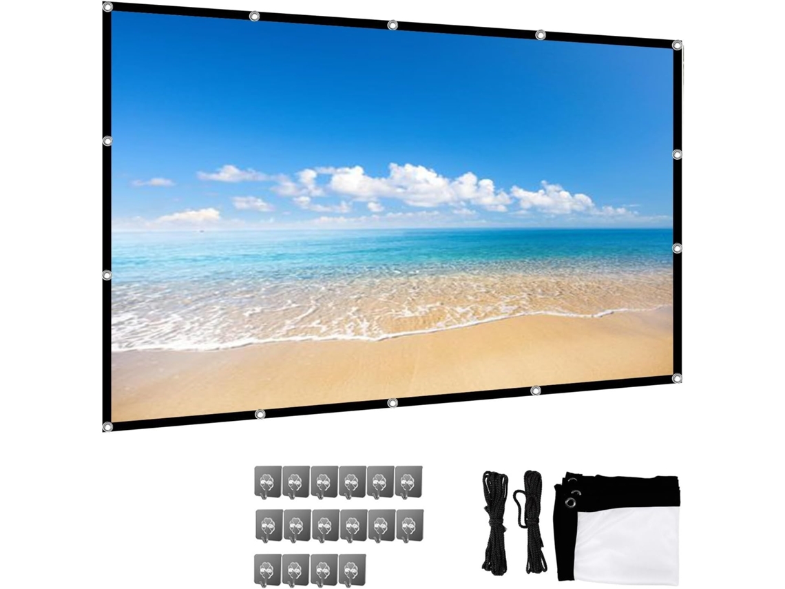 Pantalla De Proyección Plegable De 60 A 200 Pulgadas Con Ganchos Y Cordones, Pantalla De Proyección De Cortina