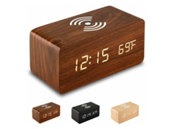 Reloj despertador digital LED, diseño clásico de madera roja con pantalla blanca, reloj de escritorio multifuncional con hora, temperatura y brillo.