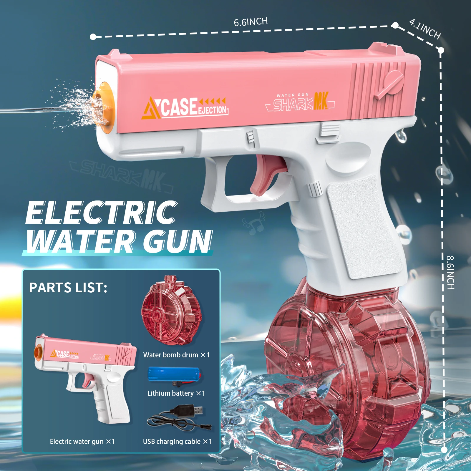 Pistola de agua eléctrica de juguete con simulación de lanzamiento y retroceso, para niños, con sensor de luz automático. Mdug (rosa)