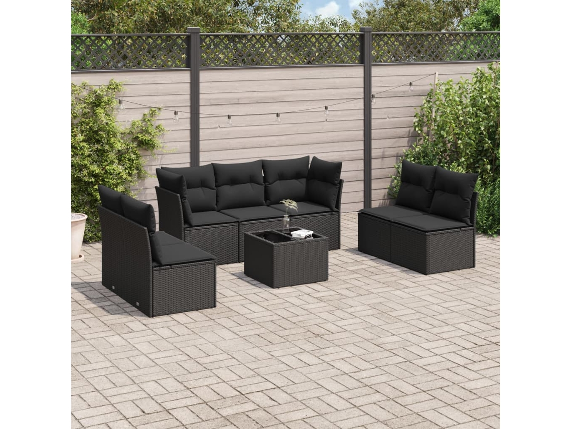 Conjunto de sofá de jardín de 8 piezas con cojines en mimbre sintético negro de DKD Home Decor