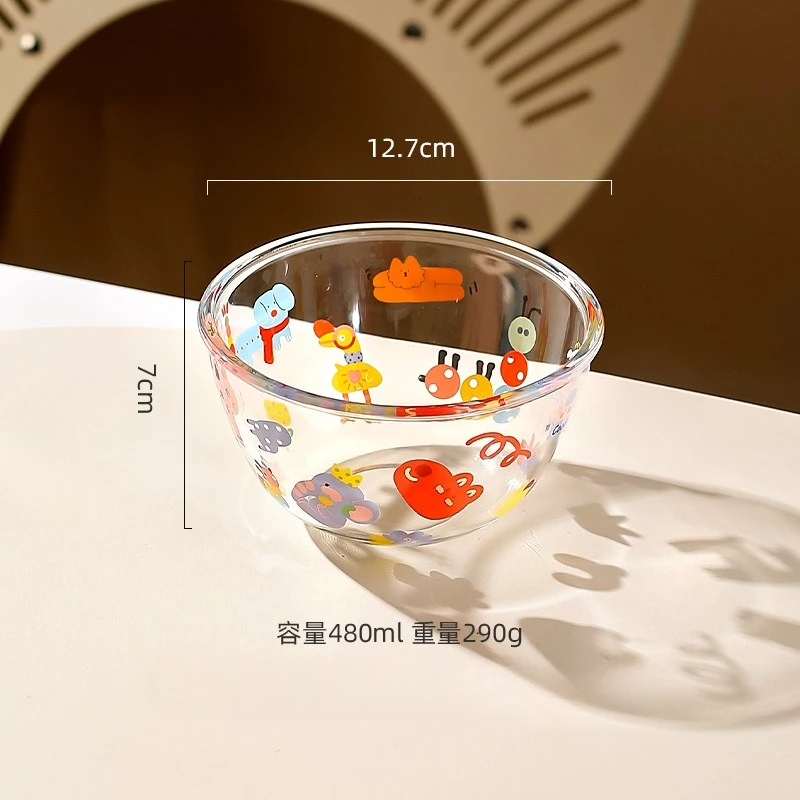 Bol de cristal transparente con diseño de animales, ideal para ensaladas, frutas y postres. Perfecto para mezclar alimentos. MDUG (5 pulgadas)