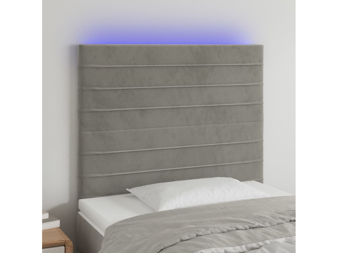 Cabecero Con Luces Led Terciopelo Gris Claro 100x5x118/128 Cm