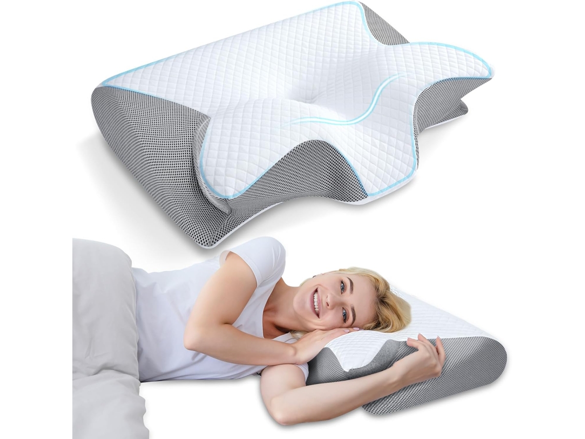 Almohada Cervical Ergonómica De Espuma Viscoelástica Transpirable Para Dormir (gris) Cuich