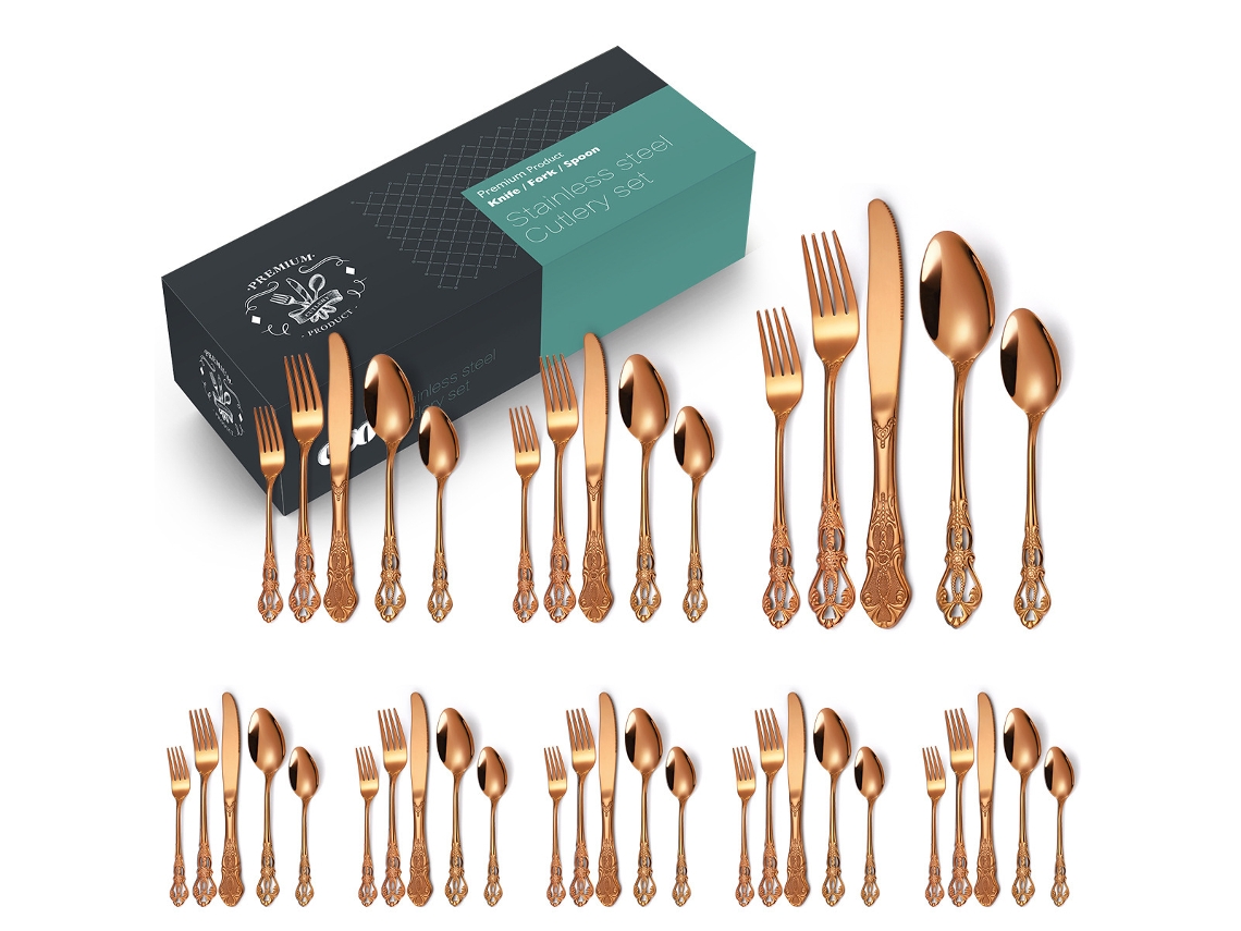 Conjunto de Talheres de Aço Inoxidável 40 Peças-Rose Gold GERTIZ