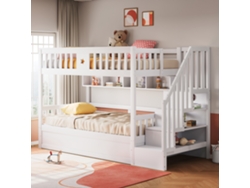 Cama De Madera De 90x200 Con Escalera Hidráulica Y Estantes De Almacenamiento Blancos