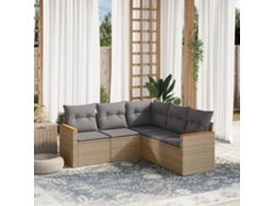 Conjunto de sofá de jardín de 5 piezas con cojines, mimbre sintético beige, Dkd Home Decor