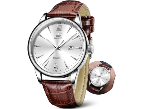 VEANXIN Reloj de Cuero con Fecha Impermeable Simple para Hombre con números Romanos(Marrón)
