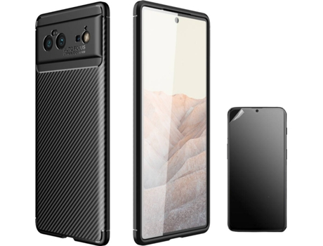 Funda + Protector de Pantalla Google Pixel 6 Rugged Carbon Negro