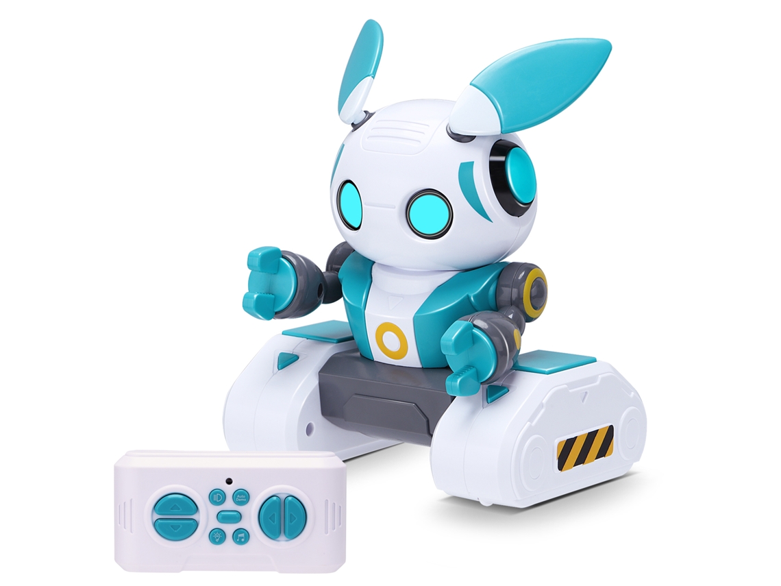 Robot De Juguete Recargable Con Control Remoto De 2,4 Ghz, Música Y Ojos Led - Regalo De Cumpleaños Para Niños Y Niñas - Blanco Y Verde