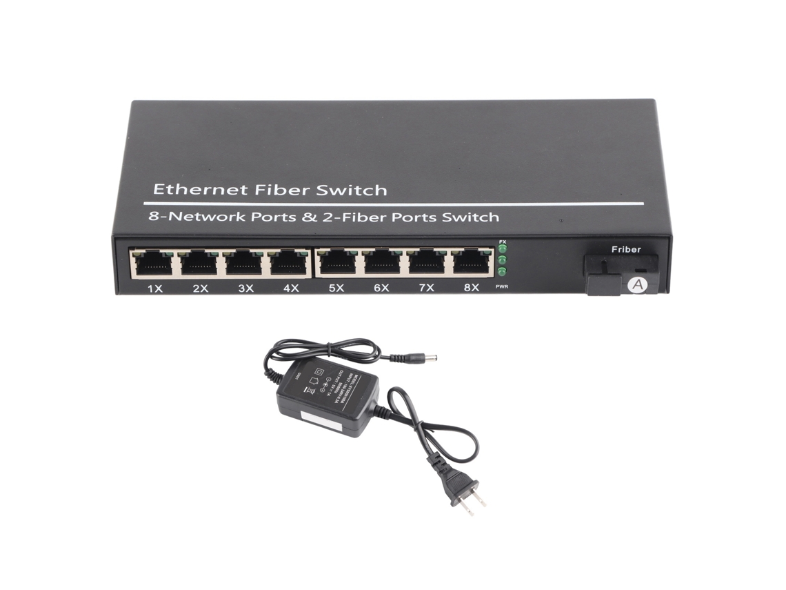 Switch Ethernet Gigabit 9 Portas 10/100/1000m Conversor De Mídia Fibra Tx1310nm Us Plug