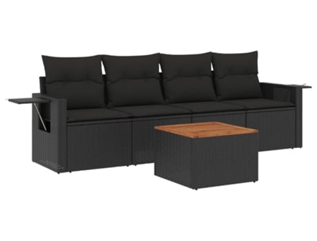 Conjunto 5 de muebles de jardín VIDAXL y cojines ratán sintético negro
