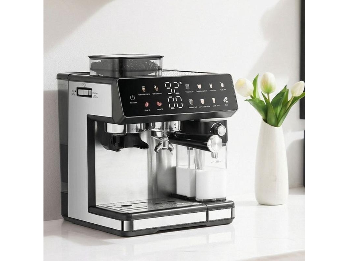 Cafetera Espresso Semiautomática Con Molinillo Integrado Doble Caldera Doble Bomba 20 Niveles Titanio Espumador Auto Pid 12 Menús 2,7l Negro