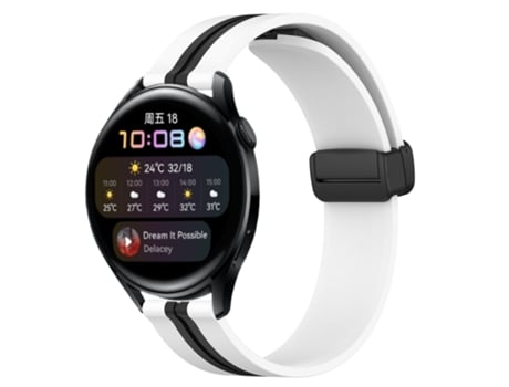 Correa de reloj inteligente para Huawei Watch 3, correa de silicona de 22 mm con cierre magnético plegable (blanco + negro)