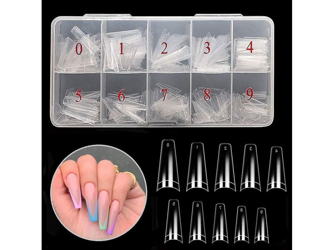 Uñas Postizas Con Forma Segura, Anchas, 500 Unidades, Puntas Transparentes Para Uñas Acrílicas, 10 Tamaños.