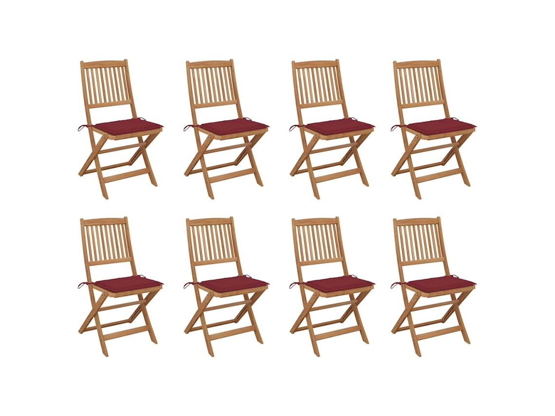 Sillas plegables de exterior de acacia maciza de 8 piezas con cojines DKD Home Decor