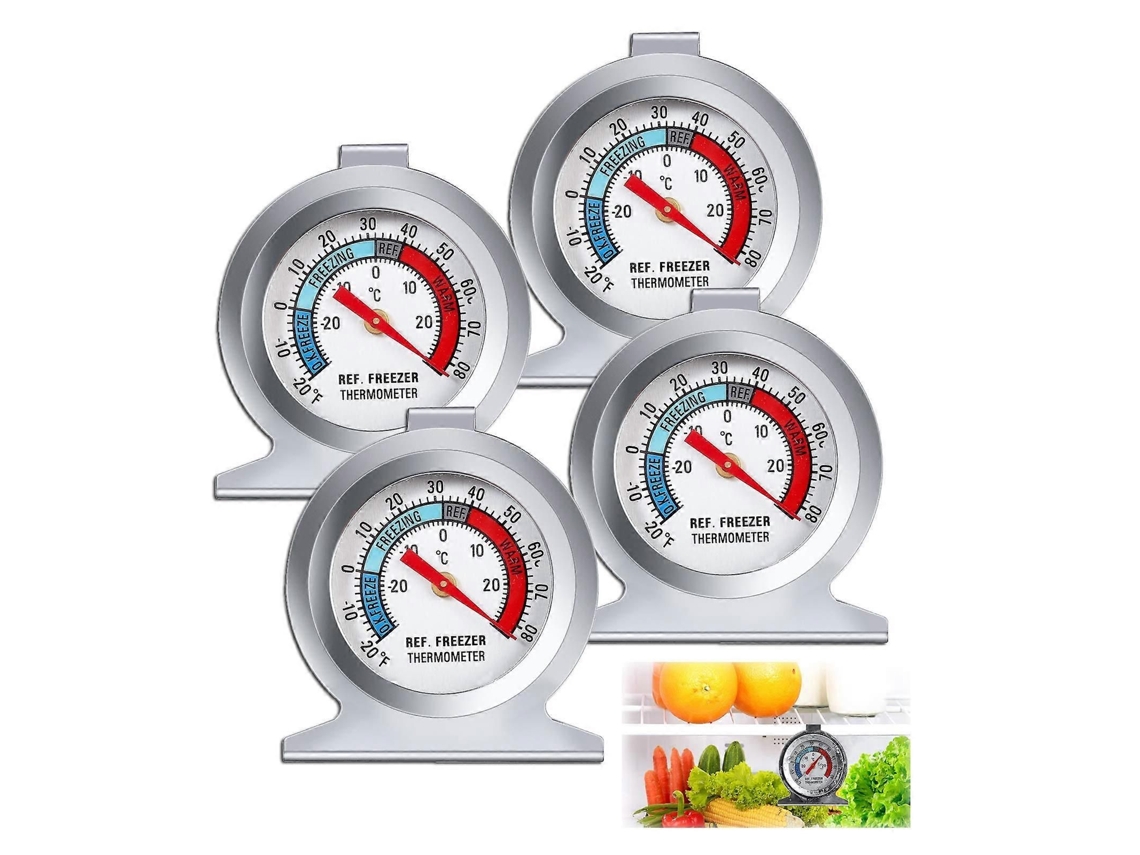 Juego de 4 termómetros para refrigerador y congelador con pantalla grande, que miden temperaturas de 20 a 80 grados, fabricados en acero inoxidable. GOKOCO